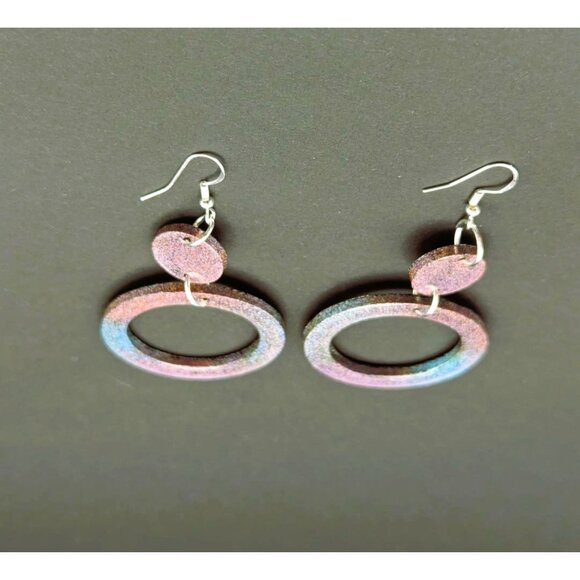 Color Changing Holographic Glitter Hoop Earrings Hand Crafted NEW - Picture 4 of 9